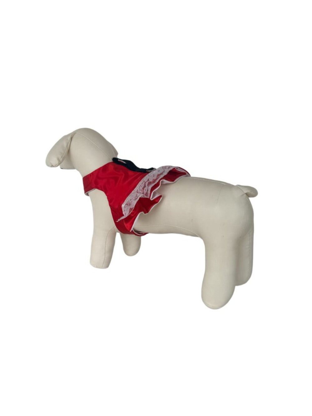 Handmade Small Dog Adjustable Dress Outfit w Harness Red & White Lace Fancy - Picture 5 of 6
